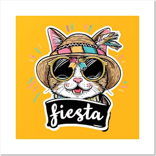 Happy cat cinco de mayo fiesta Posters and Art